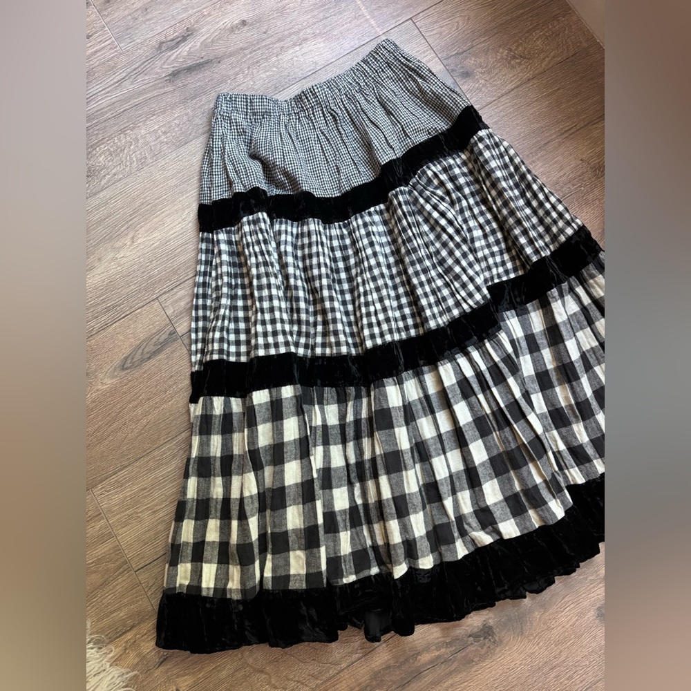 Vintage Lucia Lukken Broom Skirt Gingham Prarie Western Cottagecore Black Small - Picture 4 of 9